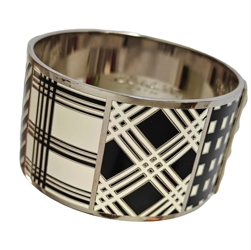 COACH Silver Black & White Enamel Wide Geometric Band